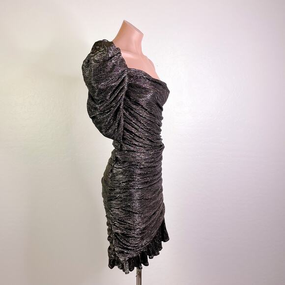 Floret Studios Gathered Ruffle One Shoulder Dress Metallic Silver Beyonce S NWT - Picture 6 of 12